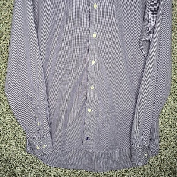 David Donohue Shirt Mens 16.5 34 35 Blue Button Up Check Cotton Light Casual - Picture 5 of 8
